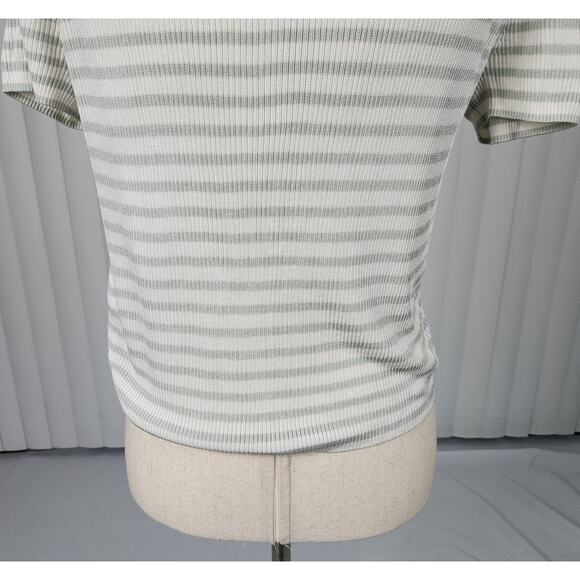 Madewell Micro-Rib Sweater Tee in Monument Short Sleeve Stripes Size Medium - Picture 9 of 11